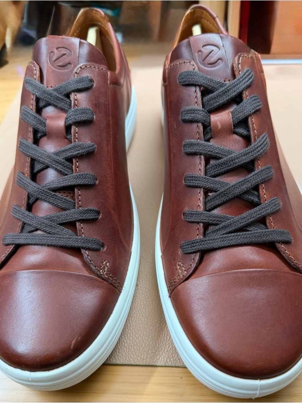 Ecco Men's Cognac Soft 7 City Sneaker with White Sole - Casual Comfort